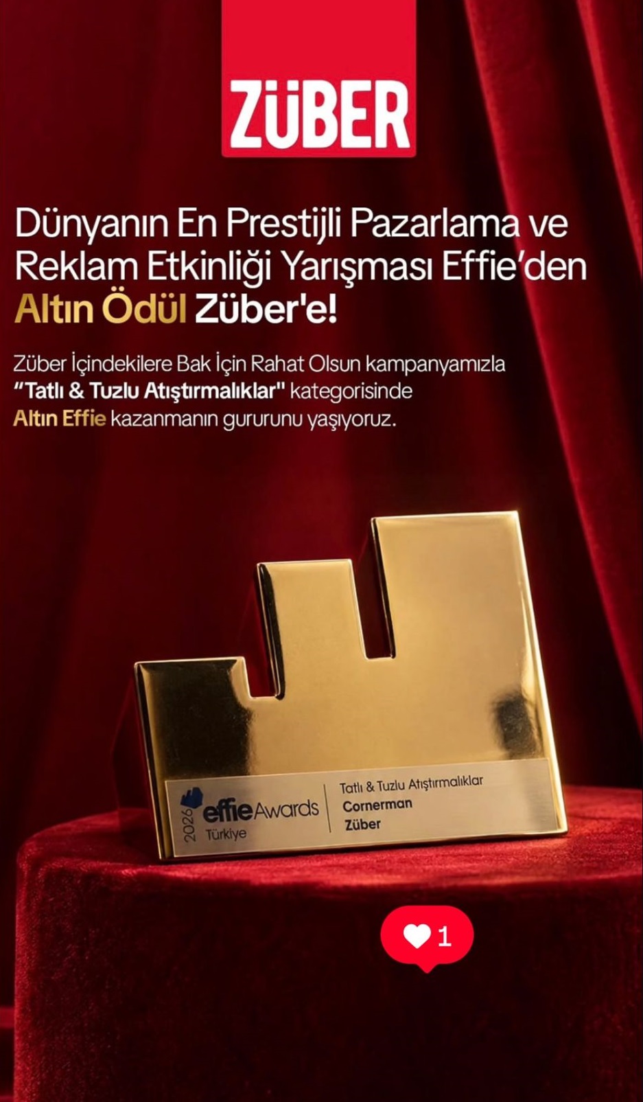 Züber’e Effie Awards Türkiye 2026’dan Altın Ödül